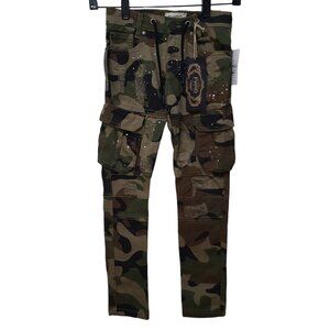 Kids FWRD DENIM CO. Camo Twill Pants Size 8 Distressed Paint Splatter Cargo NWT